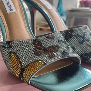 Steve Madden Women's Teal crystal Butterfly’s and Multicolor Embellished Heels
